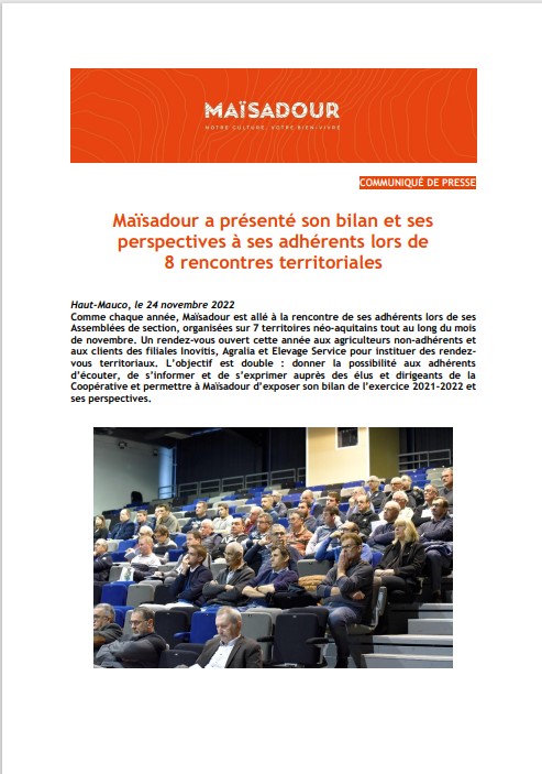 Maïsadour a présenté son bilan et ses perspectives à ses adhérents lors de  8 rencontres territoriales