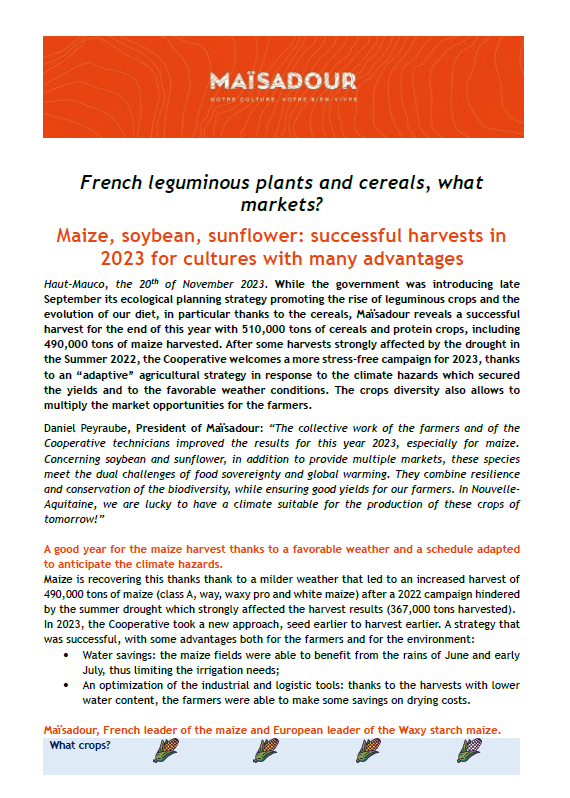 French leguminous plants and cereals, what markets ?