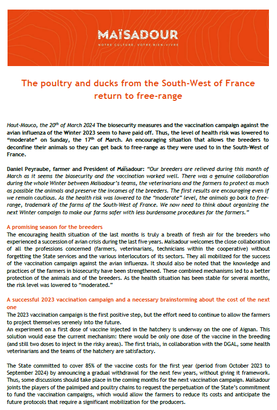 The poultry and ducks from the South-West of France return to free-range