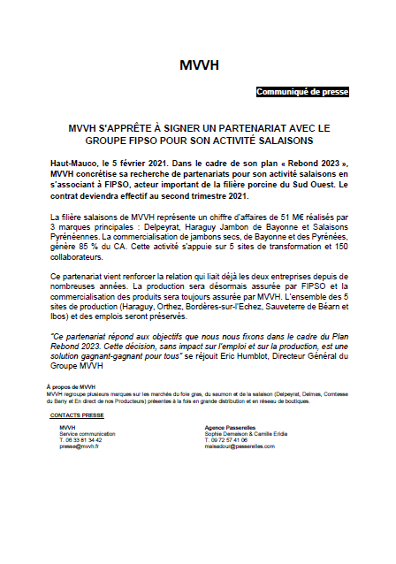 MVVH S&rsquo;APPRÊTE À SIGNER UN PARTENARIAT AVEC LE GROUPE FIPSO POUR SON ACTIVITÉ SALAISONS