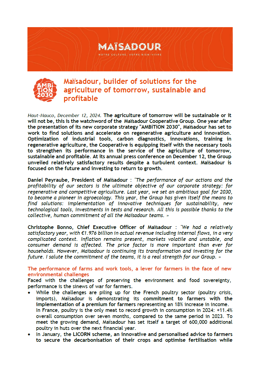 Maïsadour, builder of solutions for the agriculture of tomorrow, sustainable and profitable