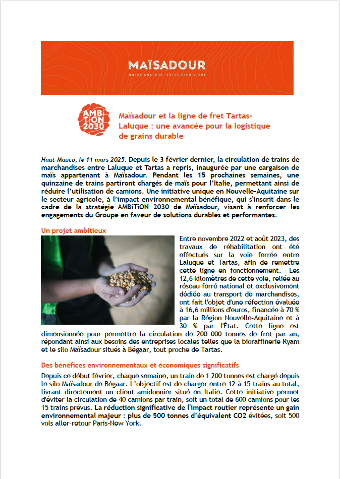 Maïsadour and the Tartas-Laluque freight line: a step forward for sustainable grain logistics