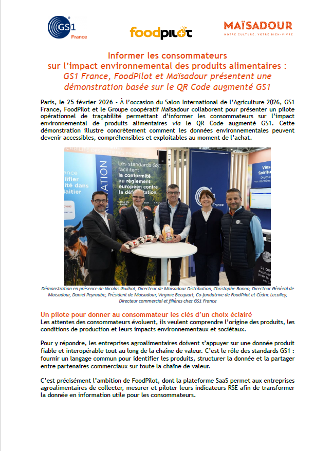 Informing consumers on the environmental impact of food products: GS1 France, FoodPilot and Maïsadour present a demonstration based on the GS1 augmented QR Code